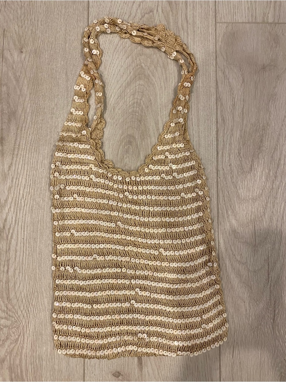Beige Sequin Knit Tote Bag - Stylish Everyday Carry
